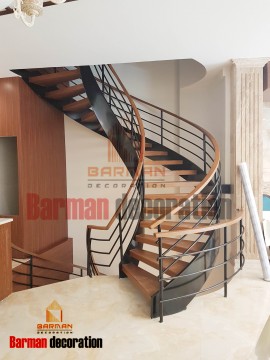 پله گرد پله پیچ نرده چوبی