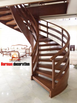 پله گرد - پله پیچ - نرده چوبی مدرن